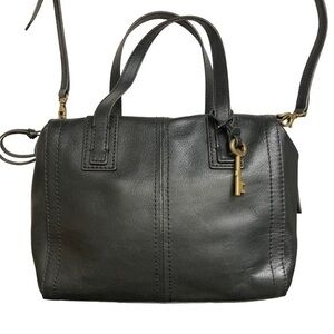 Fossil black leather two way duffle crossbody bag